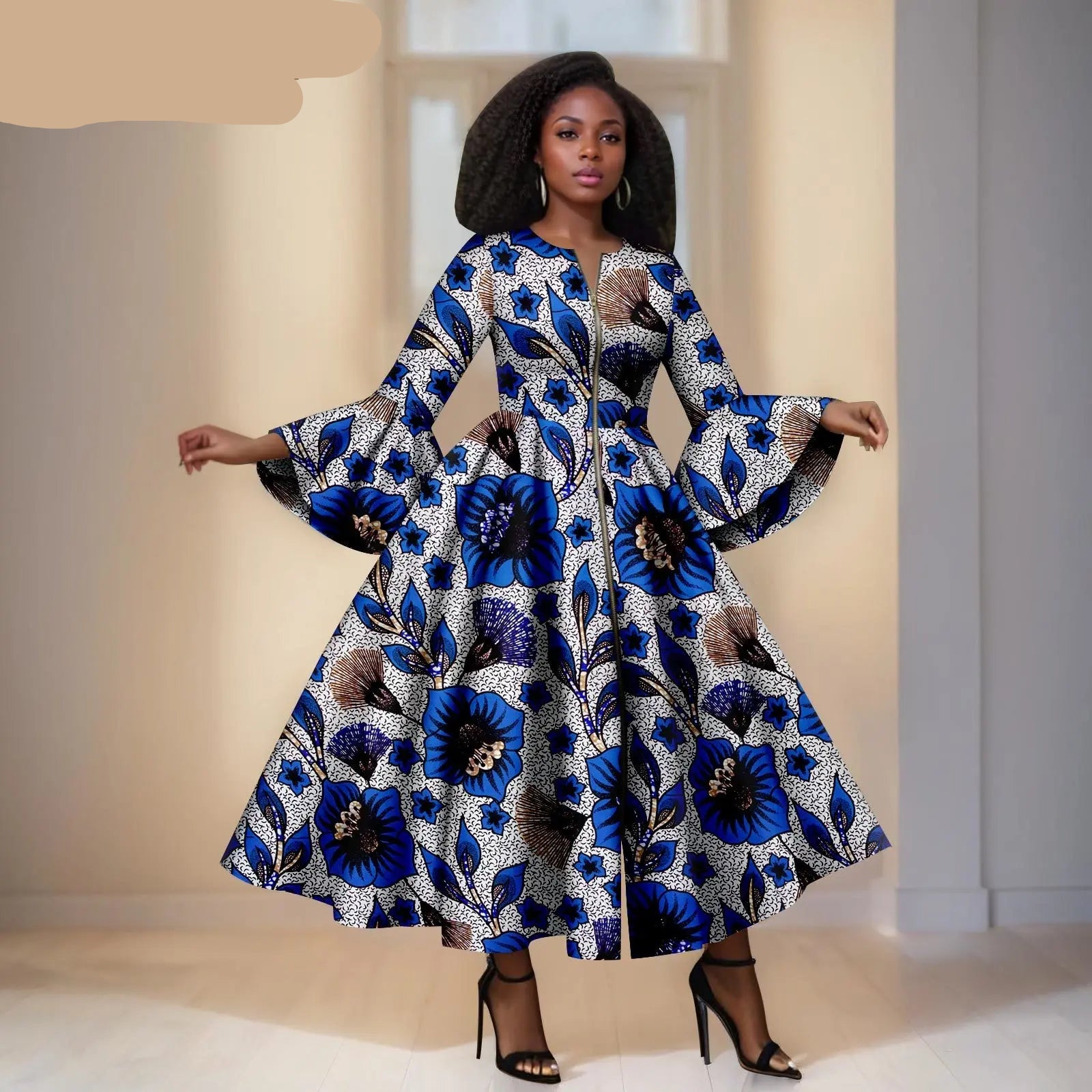 Bloemen Ankara Jurk – Wijde Mouwen & Ritsdetail