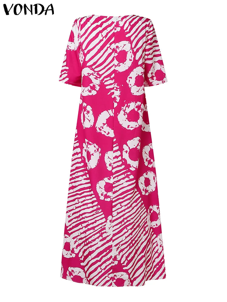 Tie-Dye Maxi Jurk met Strepen & Rondjes – Elegante Afrikaanse Stijl in Verschillende Kleuren