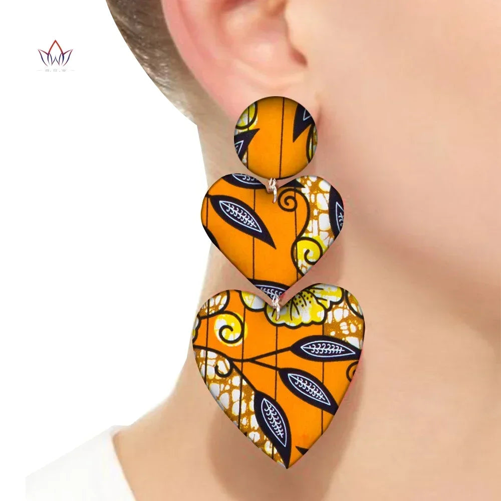 Ankara Fabric Heart Earrings Orange