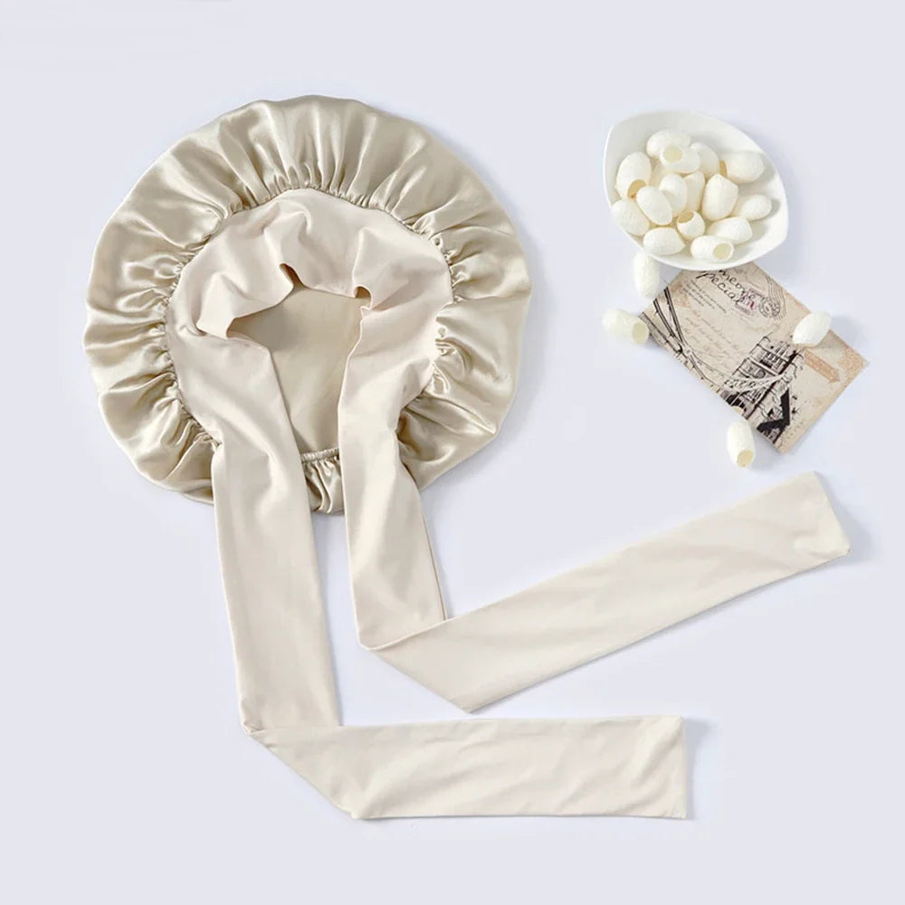 100% Mulberry Bonnet – Rekbare Band en Strik Design