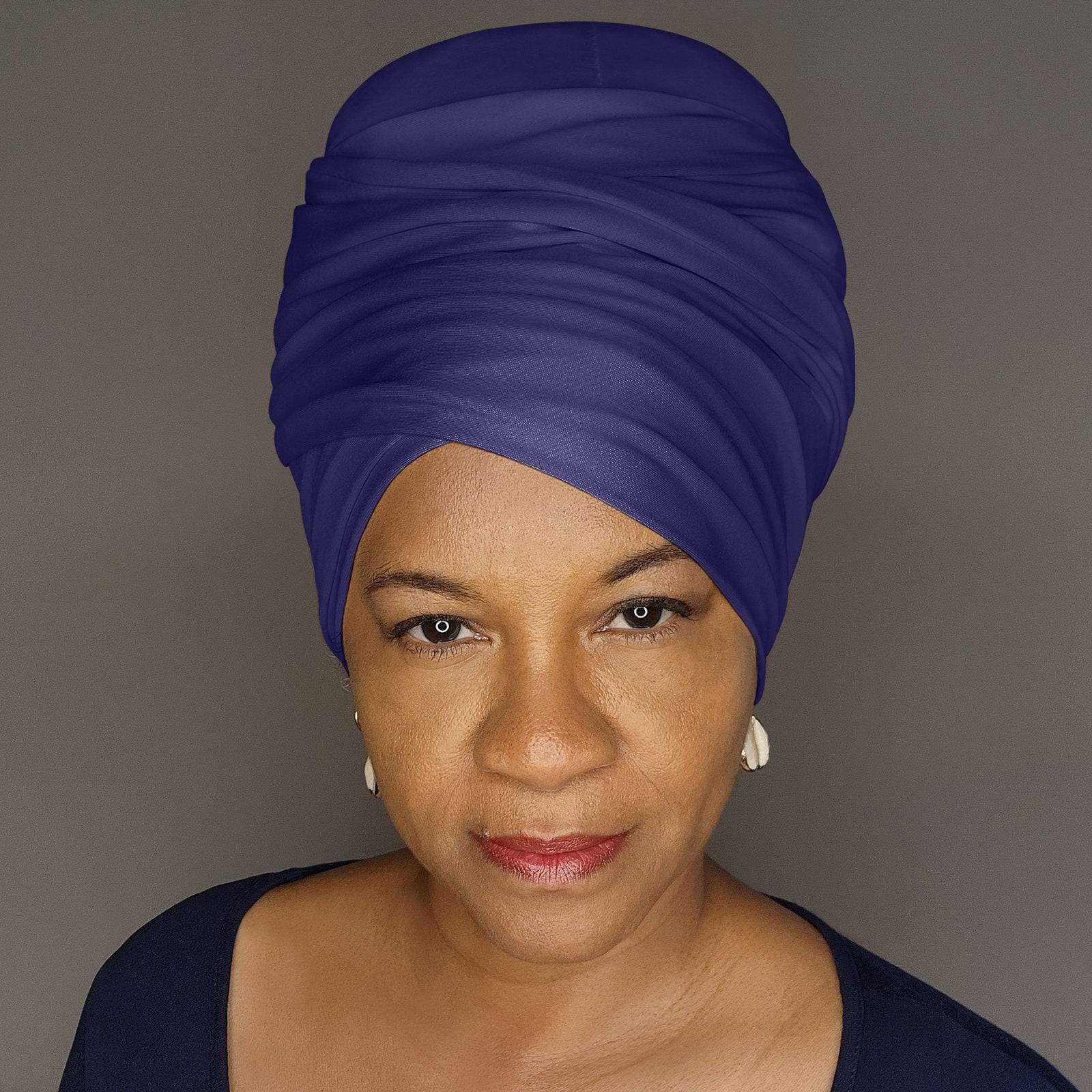 Navy blue tube headwrap for locs, sisterlocks, and dreadlocks. A bold and elegant hair accessory for any occasion.