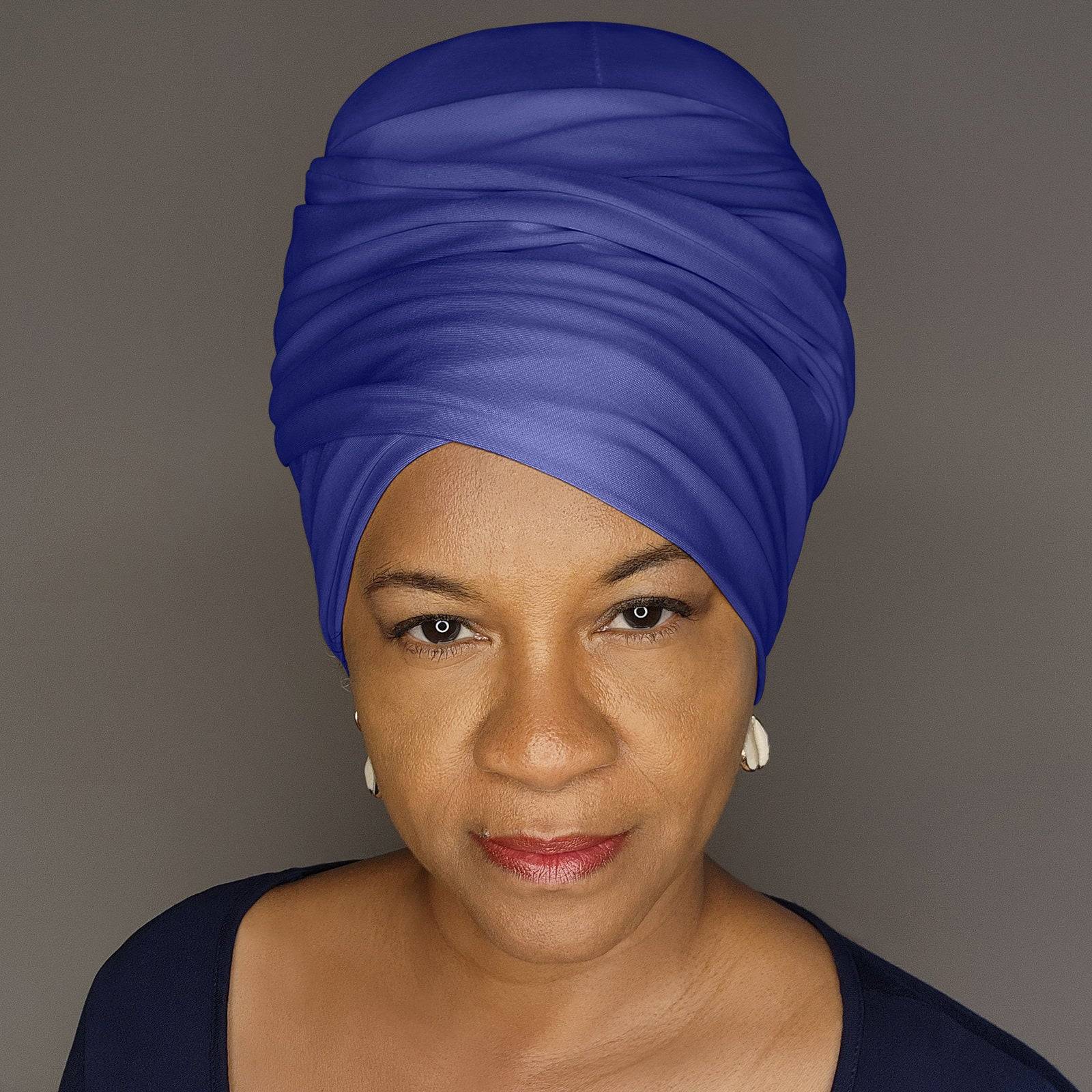 Royal blue tube headwrap for locs, sisterlocks, and dreadlocks. A bold and stylish hair accessory for any occasion.