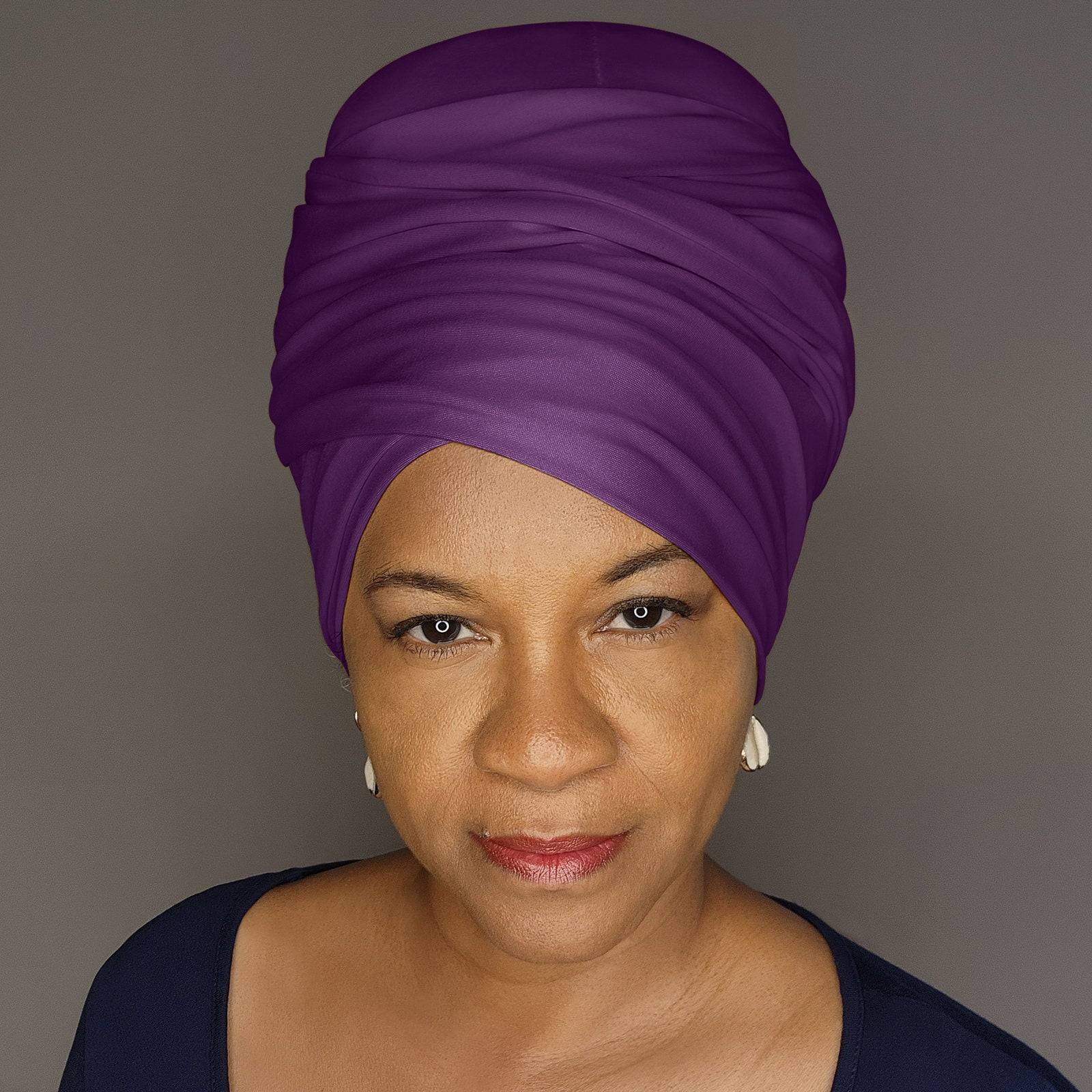 Deep purple tube headwrap for locs, sisterlocks, and dreadlocks. A bold and elegant hair accessory for any occasion.