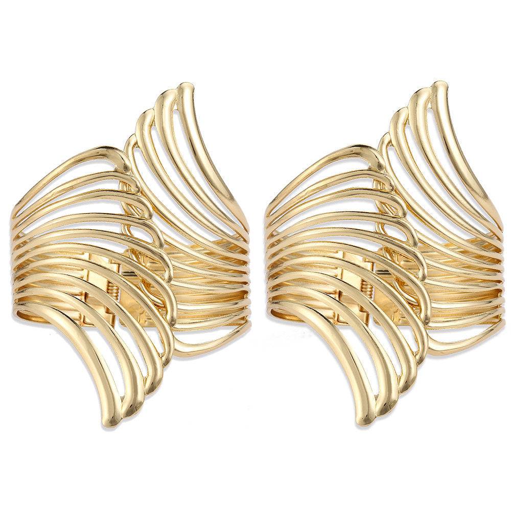 Pair of Gold Aurora Wing Cuffs, designed for locs, sisterlocks, dreadlocks, and braids. A stylish and adjustable hair accessory for any occasion.