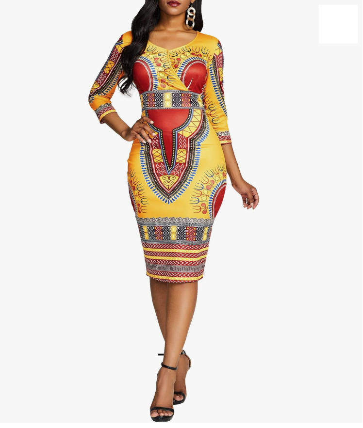 Afrikaanse Bodycon Jurk Geel