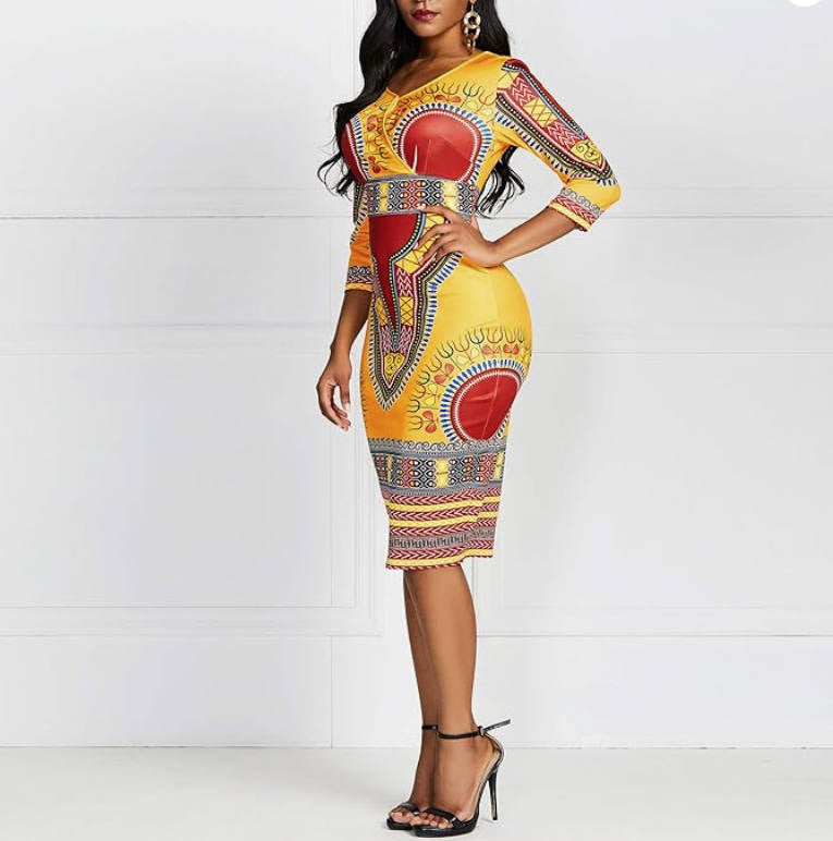 Afrikaanse Bodycon Jurk Geel