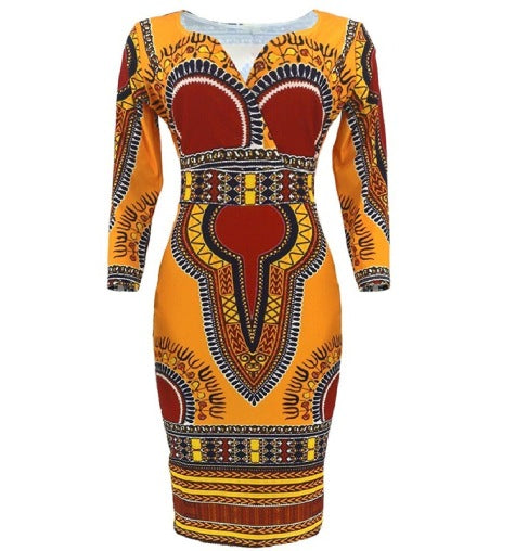 Afrikaanse Bodycon Jurk Geel