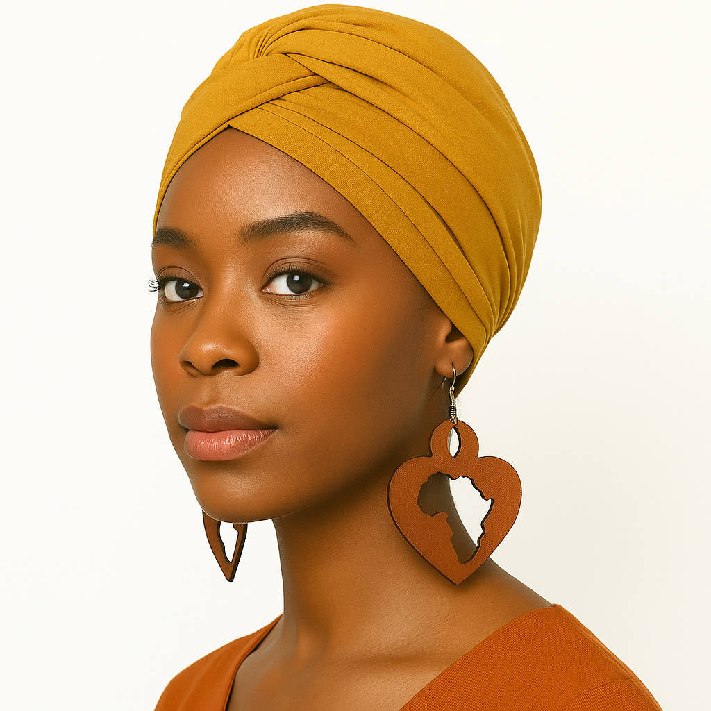 Houten Hart Oorbellen met Afrika Silhouet