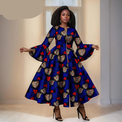 Blauwe Ankara Jurk met Gekleurde Hartjes 