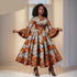 Creme Ankara jurk met Oranje Bloemen en Zwarte Details - Wijden Mauwen & RitsDetails