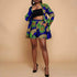 Donkerblauwe Tweedelige Ankara Set  met Kleurige Patronen op de Blazer & Shorts