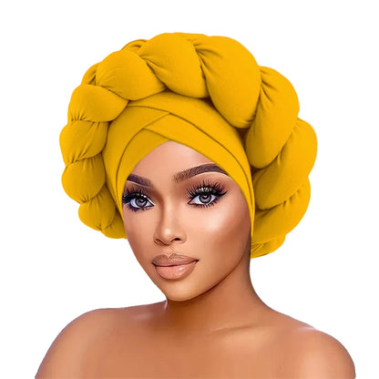Gele Hoofddoek met Vlechteffect  – Luxe &amp; Kant-en-klaar