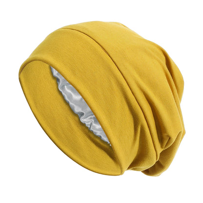 Satijnen Bonnet in Geel met Binnenvoering 