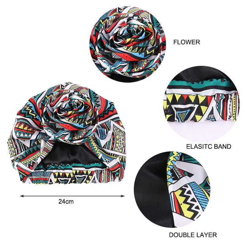 Ankara Hoofddoek met Grote Bloem en Satijnen Voering