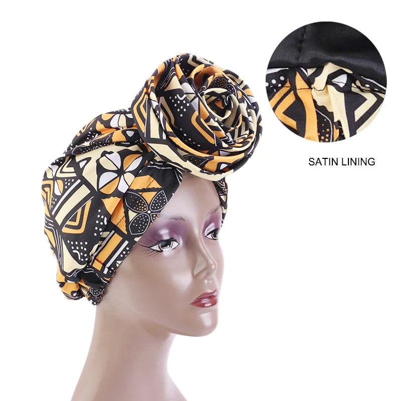 Ankara Hoofddoek met Grote Bloem en Satijnen Voering