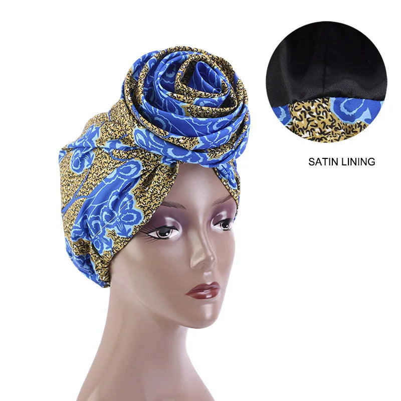 Ankara Hoofddoek met Grote Bloem en Satijnen Voering