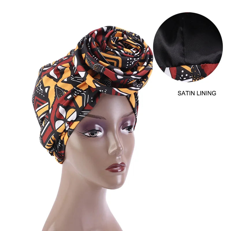 Ankara Hoofddoek met Grote Bloem en Satijnen Voering