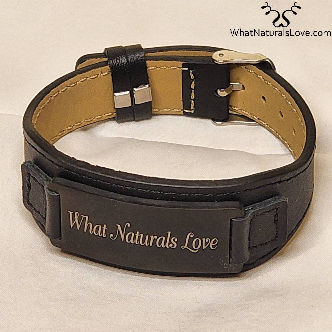 Black leather bracelet with &