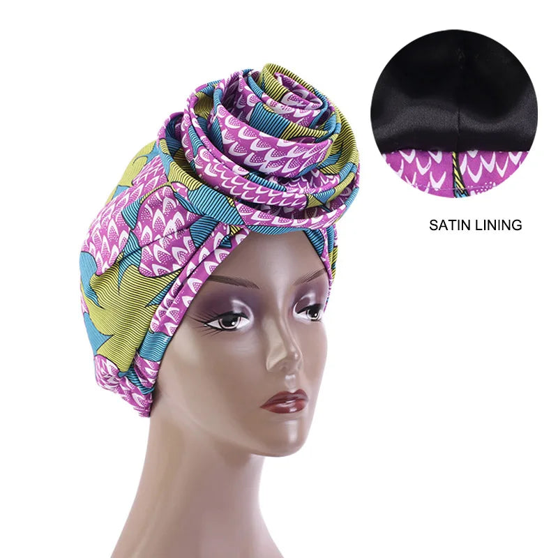 Ankara Hoofddoek met Grote Bloem en Satijnen Voering