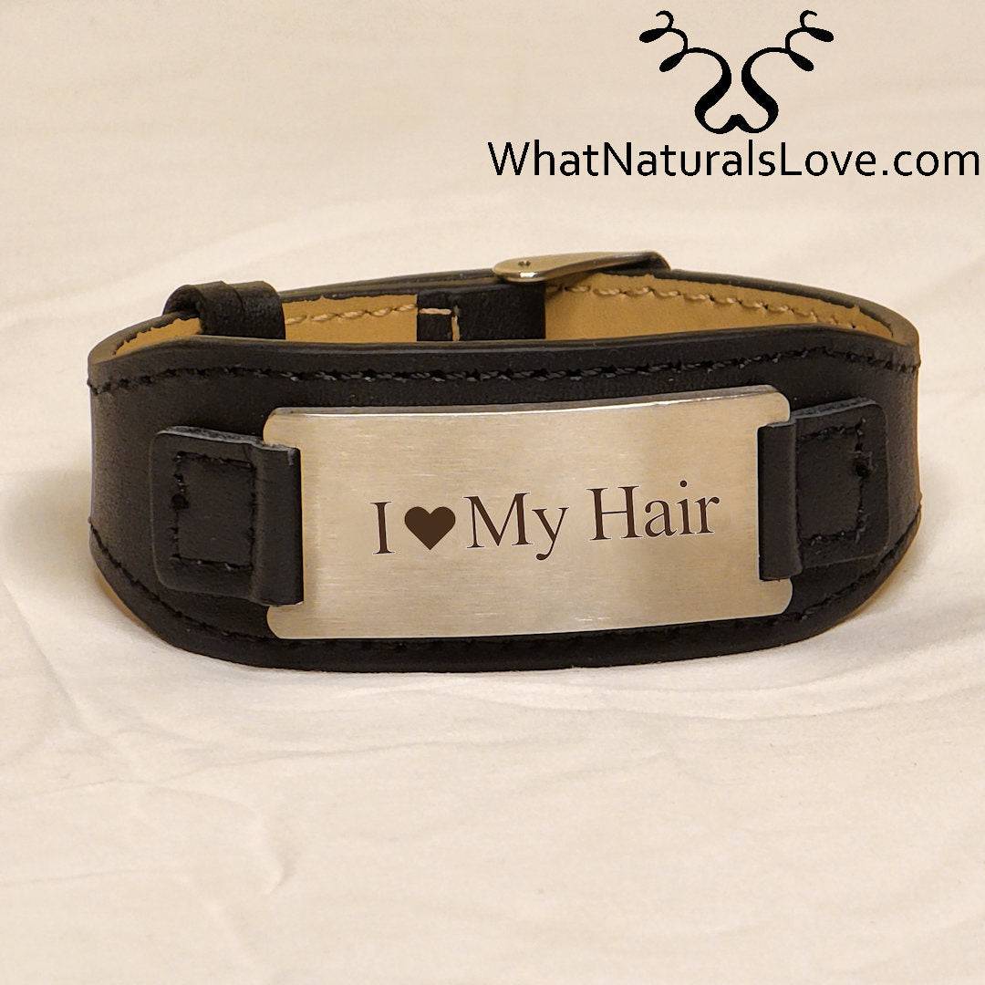 Black leather bracelet with &