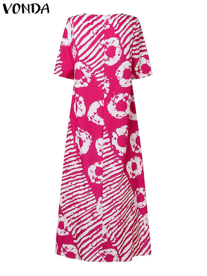 Tie-Dye Maxi Jurk met Strepen &amp; Rondjes – Elegante Afrikaanse Stijl in Verschillende Kleuren