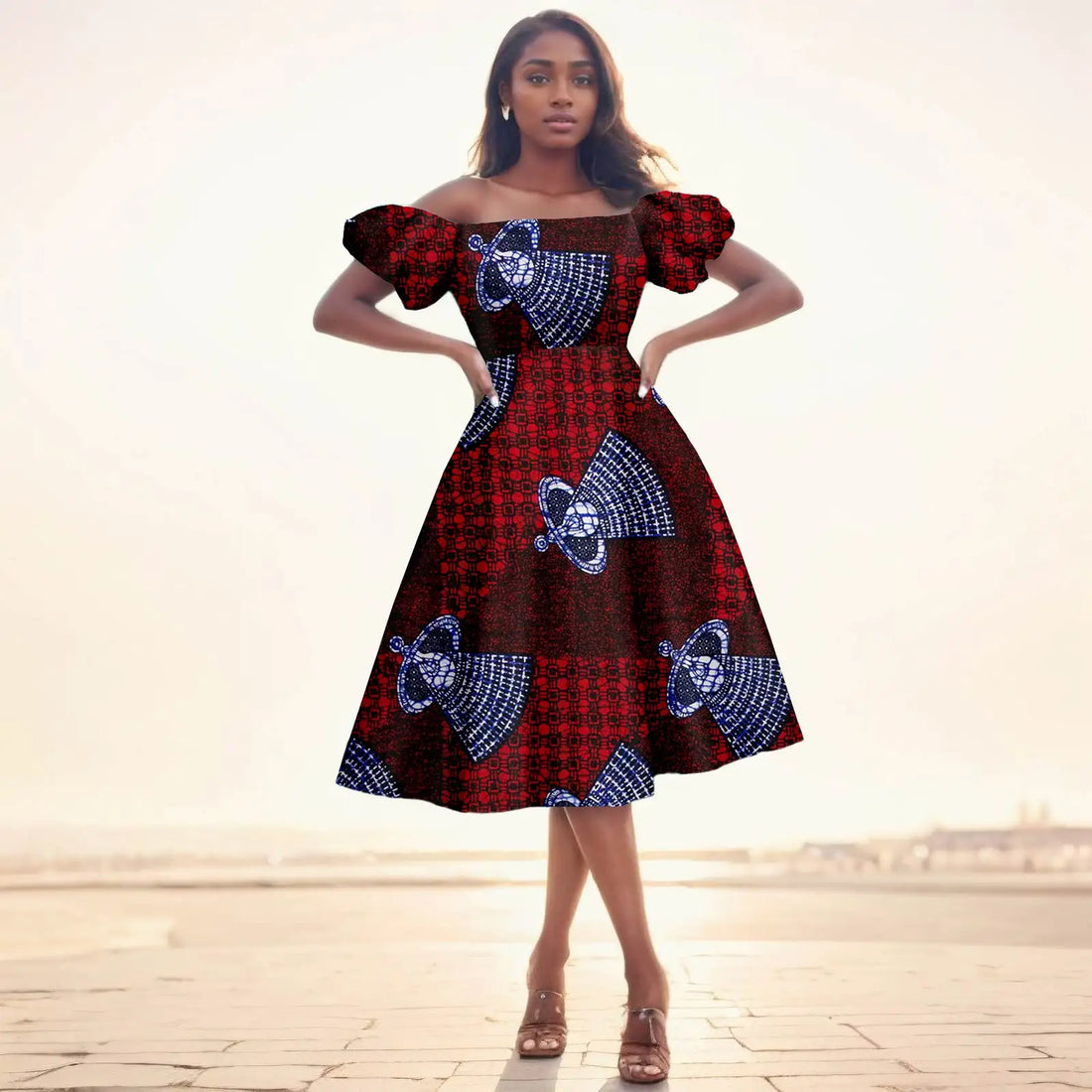 Robe midi africaine à manches bouffantes – Classiquement belle