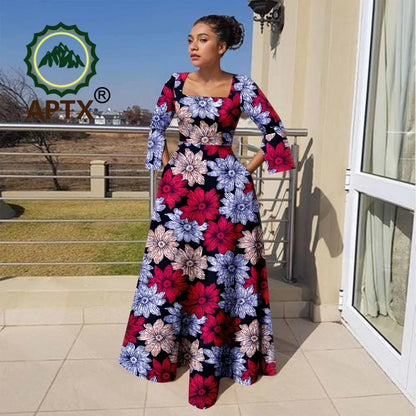 Elegant Ankara Flair Dress – Tijdloos, Vrouwelijk– Met Zakken