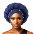 Mustard yellow Gele African turban with gold sequin details for women. A stylish and elegant headwrap for cultural and formal events.