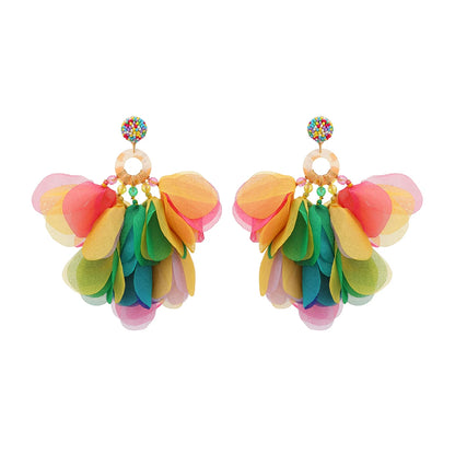 Oversized Fabric Petal Tassel Statement Earrings | Lightweight Floral Boho Drop Earrings for Women