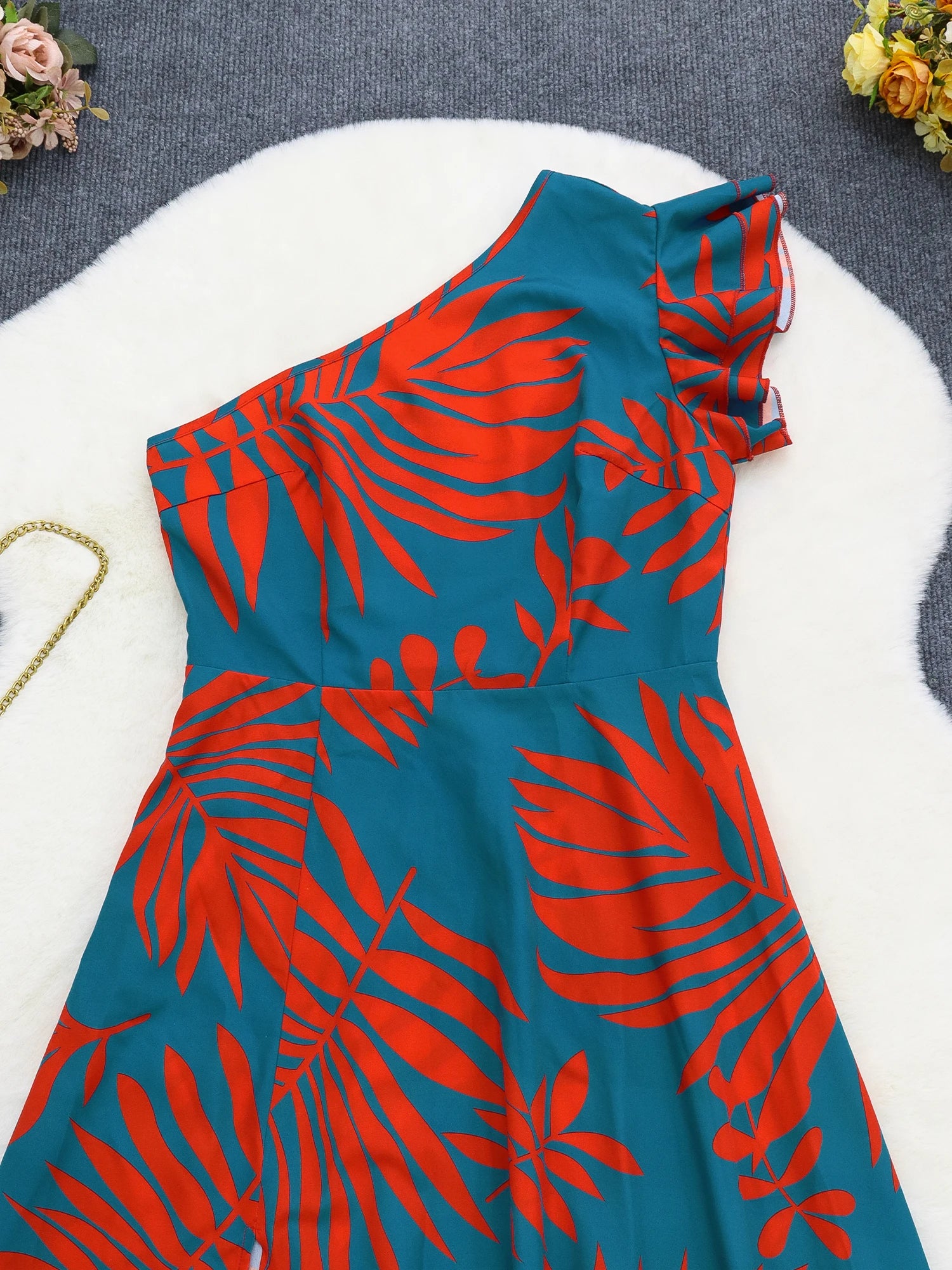 One Shoulder phenomenal Maxi Dress  with high Split Hem Elegant