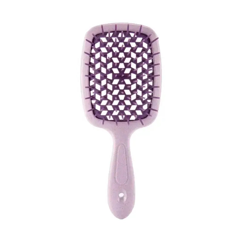 Aqua blue detangling brush with pink bristles for curly hair. Designed for pain-free detangling and reducing hair breakage.