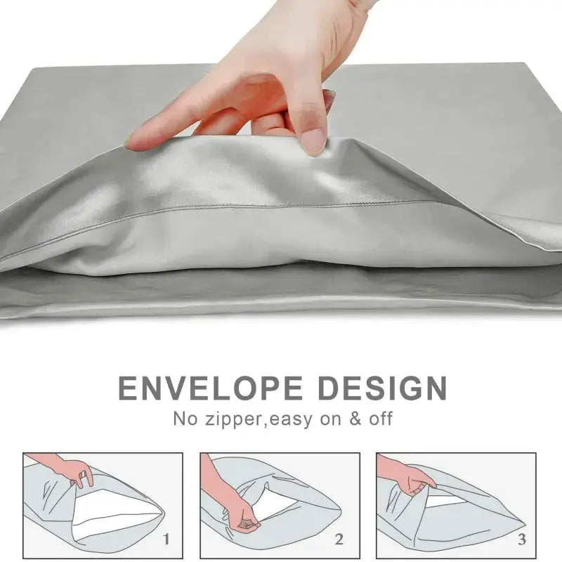 Silver silk pillowcase with envelope design for easy use. No zipper, smooth and breathable, perfect for protecting locs and natural hair.