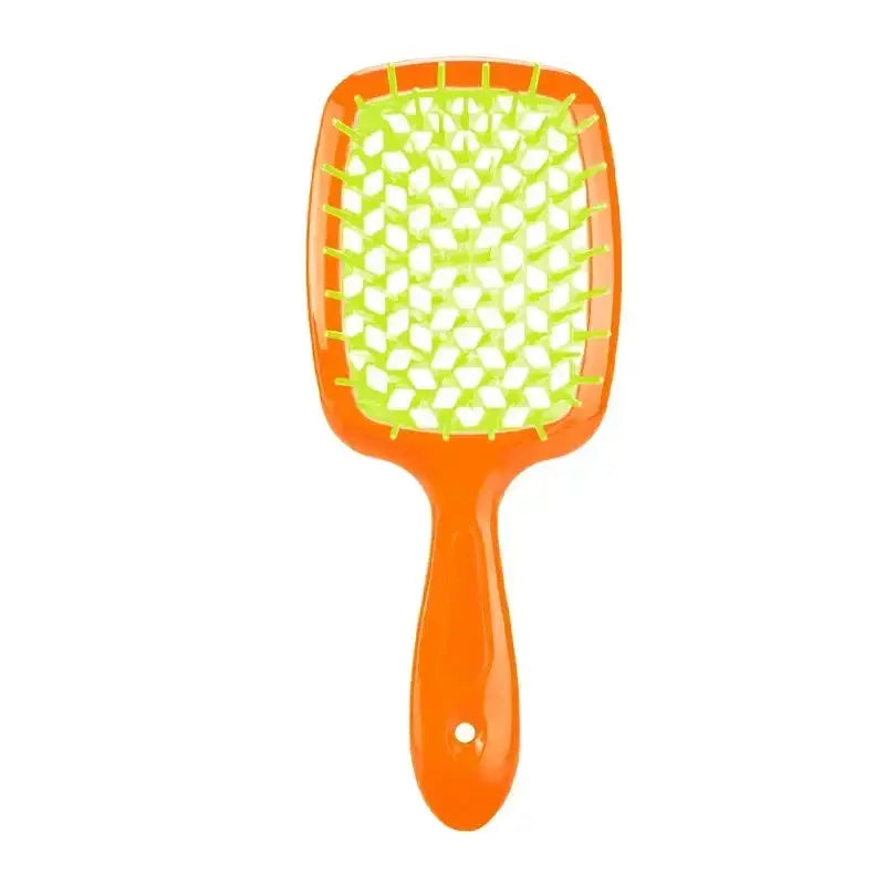 Light blue detangling brush with white bristles for curly hair. Designed for pain-free detangling and reducing hair breakage.