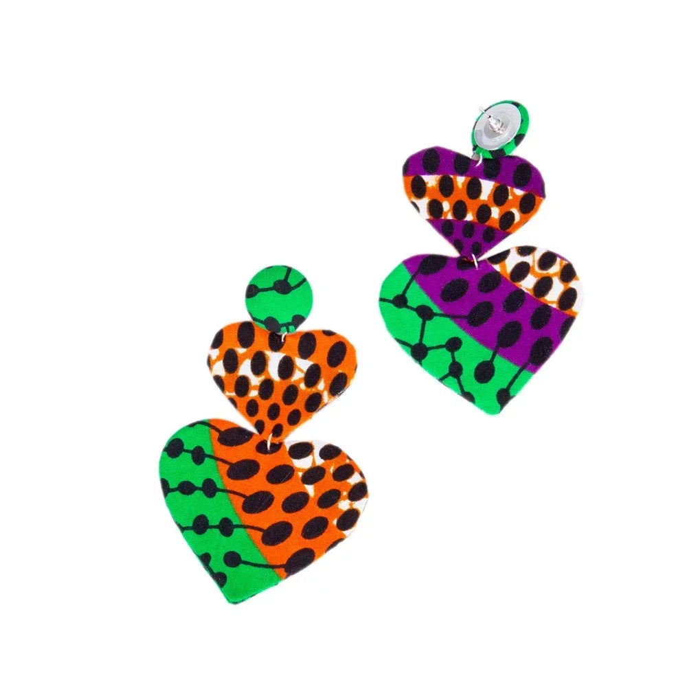 Ankara Fabric Heart Earrings Orange