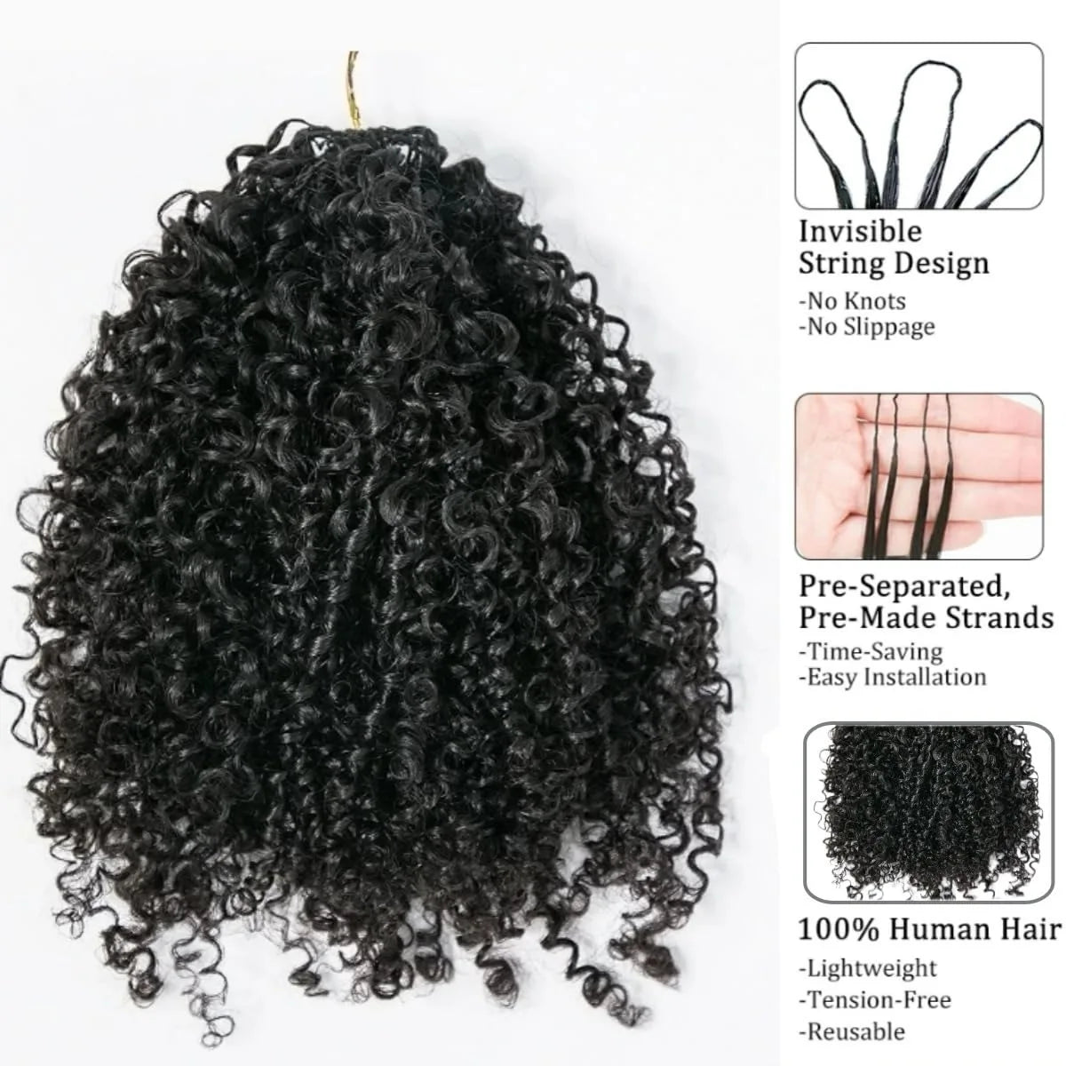 Luxe Kinky Curly Onzichtbare Weave - 100% Brazilian Virgin Menselijk Haar - Natuurlijk Krullend