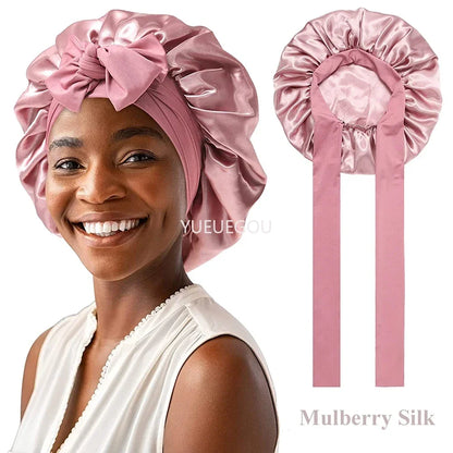 100% Mulberry Bonnet – Rekbare Band en Strik Design