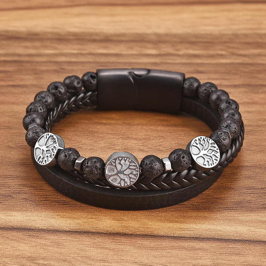 Tree of Life Tijgeroog Armband – Leder &amp; Kralen