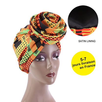 Ankara Hoofddoek met Grote Bloem en Satijnen Voering