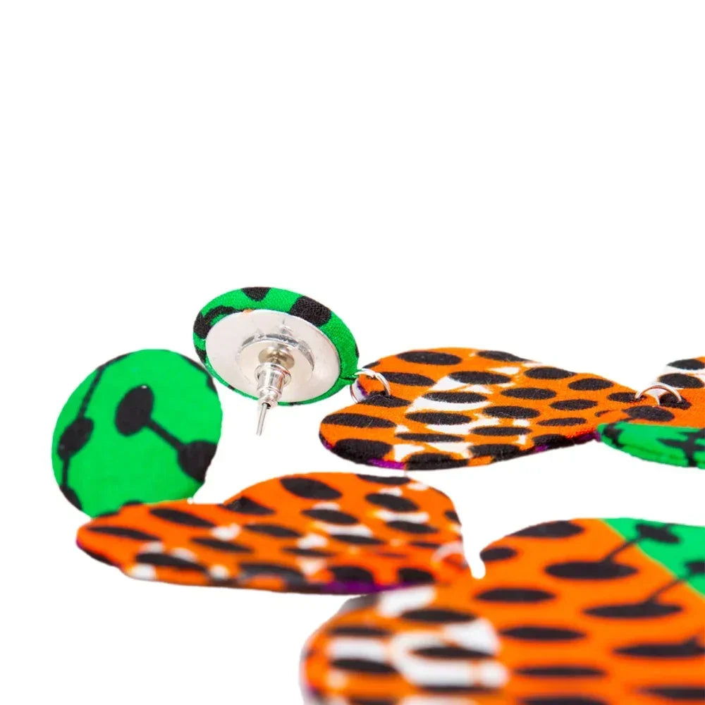 Ankara Fabric Heart Earrings Orange