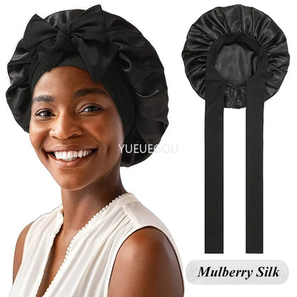 100% Mulberry Bonnet – Rekbare Band en Strik Design
