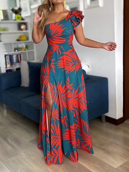 One Shoulder phenomenal Maxi Dress  with high Split Hem Elegant