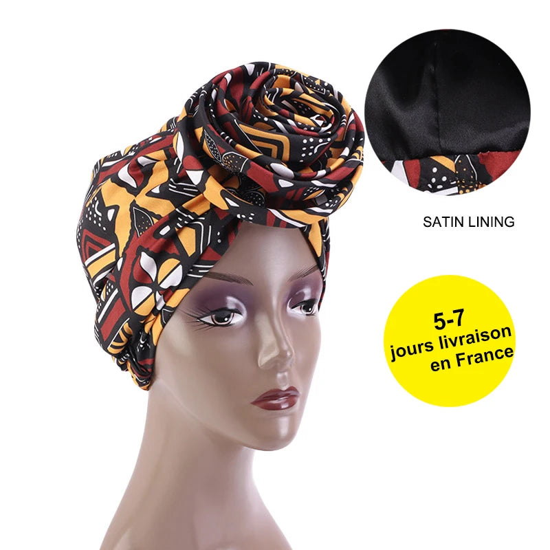 Ankara Hoofddoek met Grote Bloem en Satijnen Voering