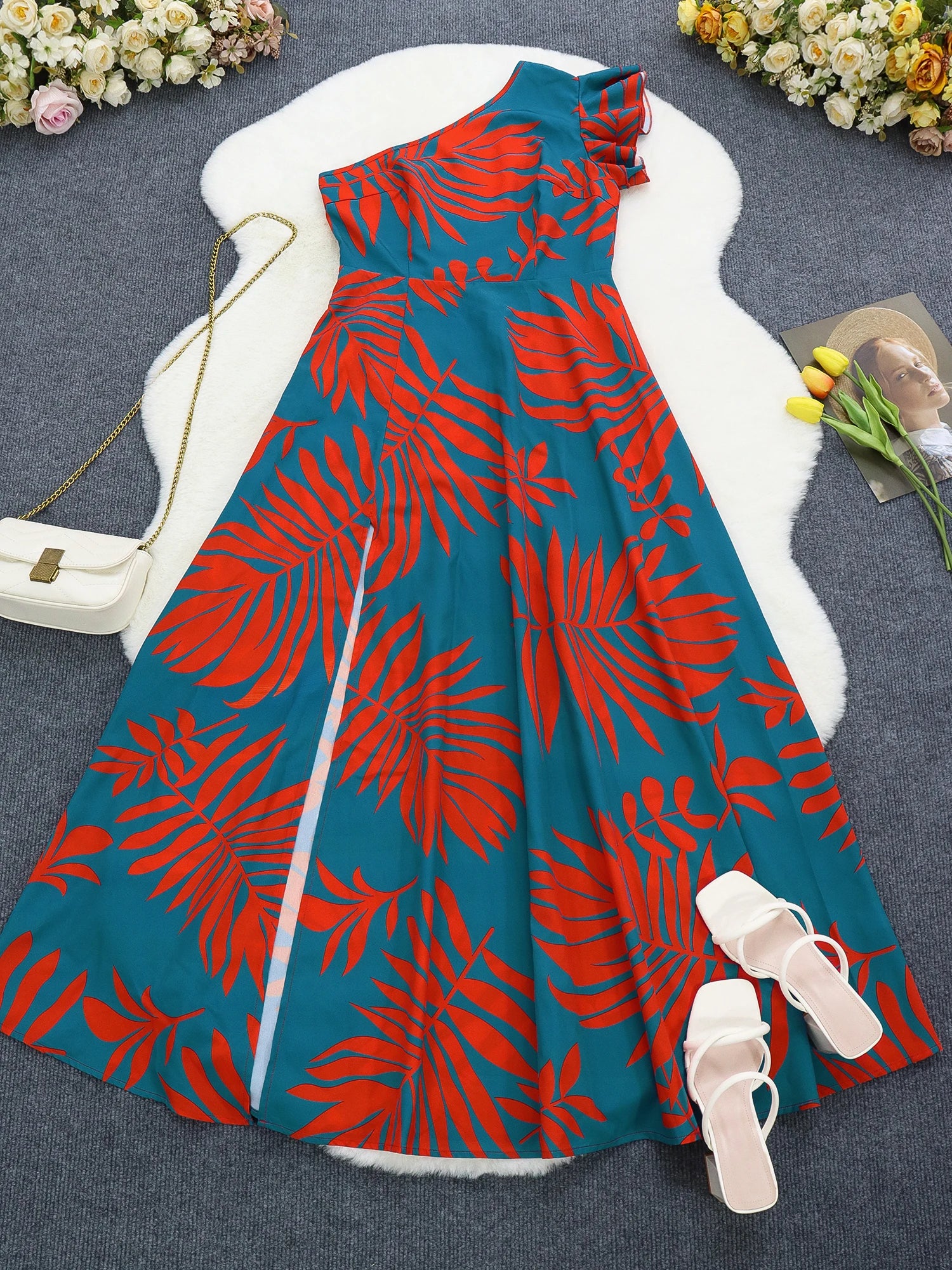 One Shoulder phenomenal Maxi Dress  with high Split Hem Elegant