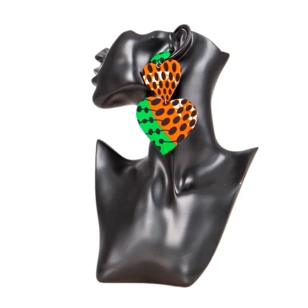 Ankara Fabric Heart Earrings Orange