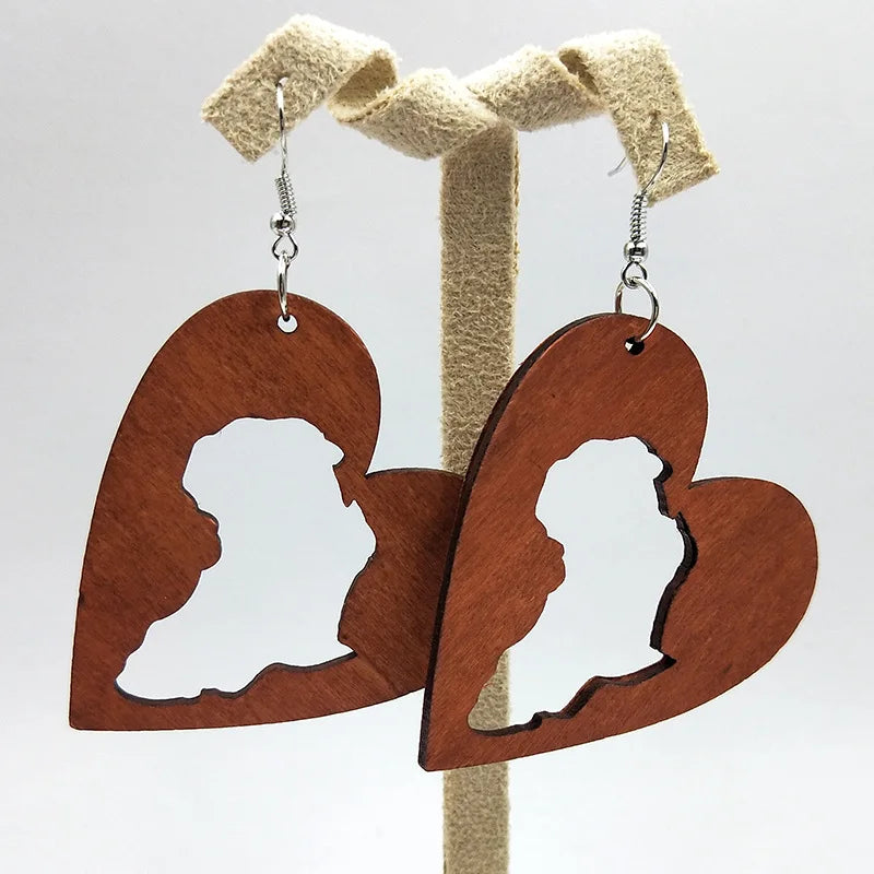 African Map Engraved Wooden Earrings Chevron Drop