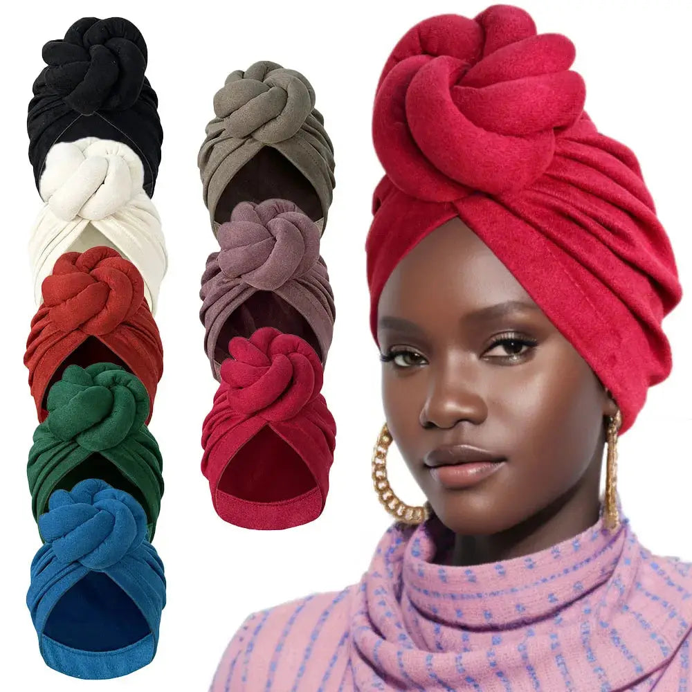 Soft knotted turban headwraps in multiple colors, featuring a stylish twisted knot design. Perfect for comfort, fashion, and special occasions.