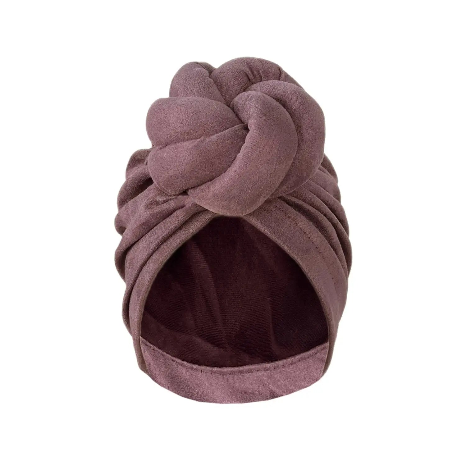 Purple soft knotted turban headwrap with a pre-tied knot, designed for effortless style and comfort.