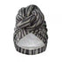 Close-up of a black and gray striped patterned knot turban headwrap, designed for soft comfort and elegant styling.