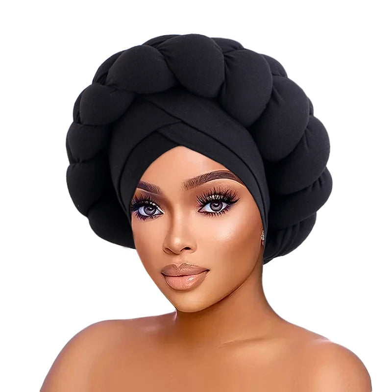 Zwarte Hoofddoek met Vlechteffect – Luxe &amp; Kant-en-klaar