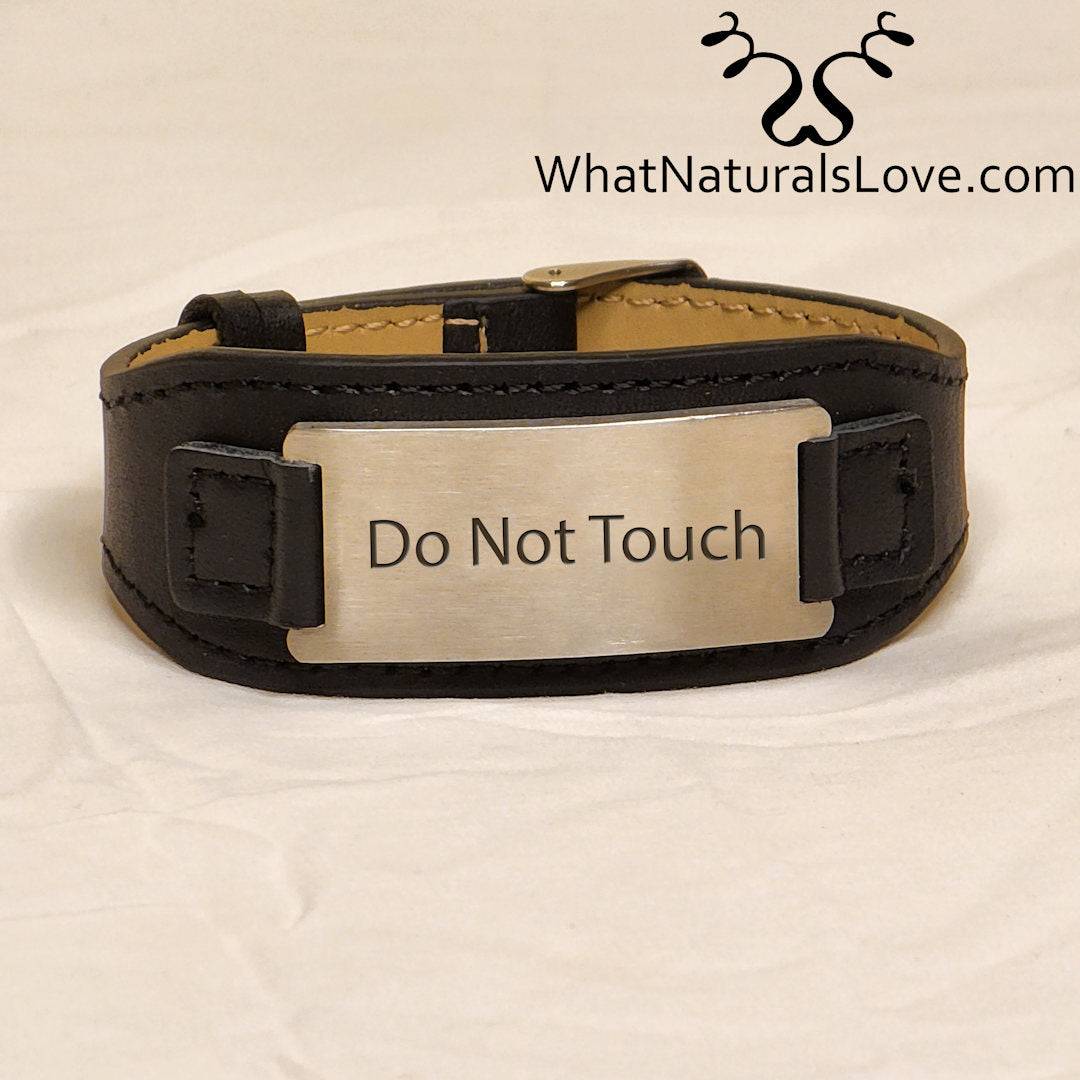 Black leather bracelet with &